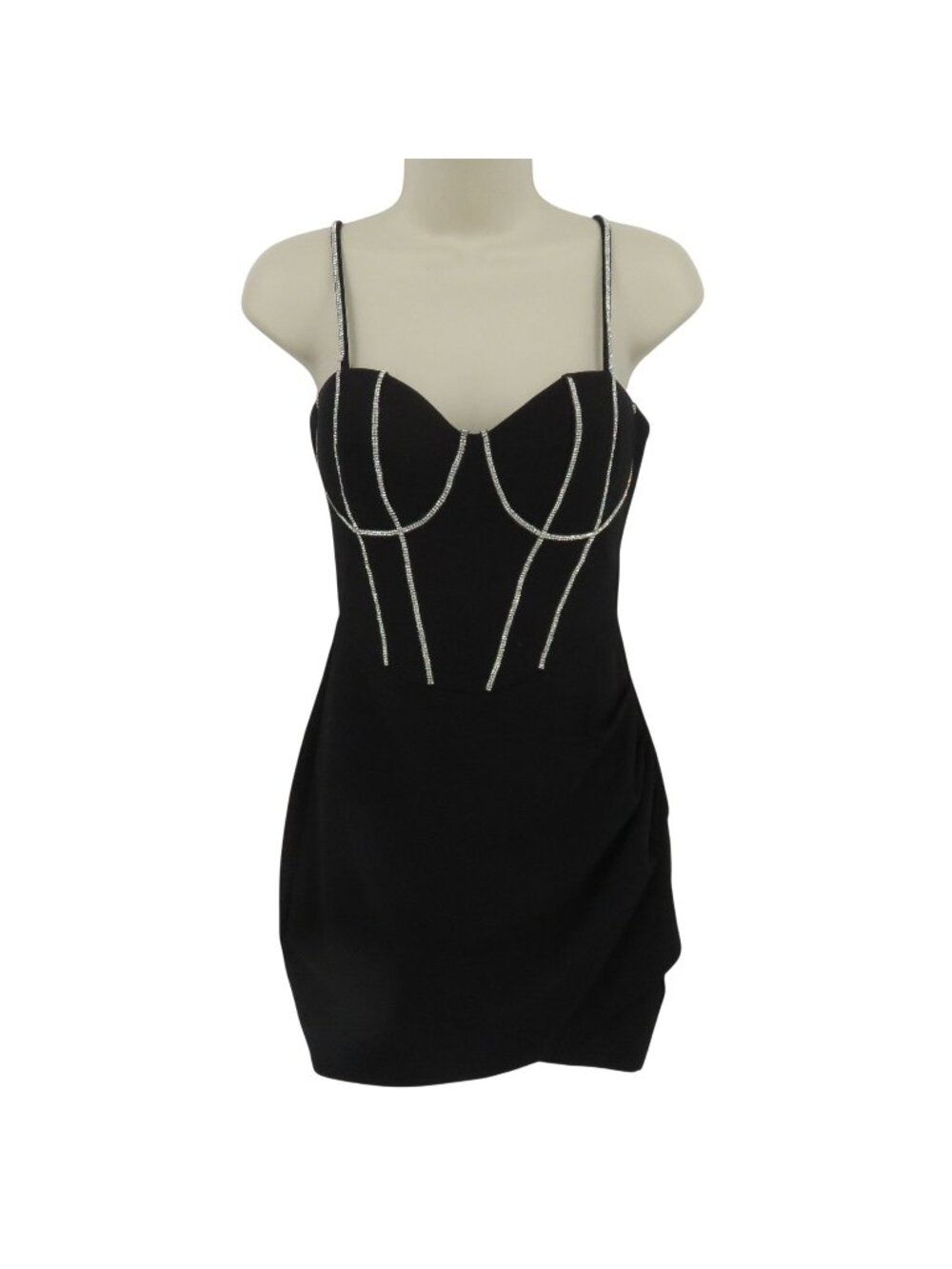 Windsor Women Small Black Rhinestone Underwire Padded Corset Top Cocktail Dress